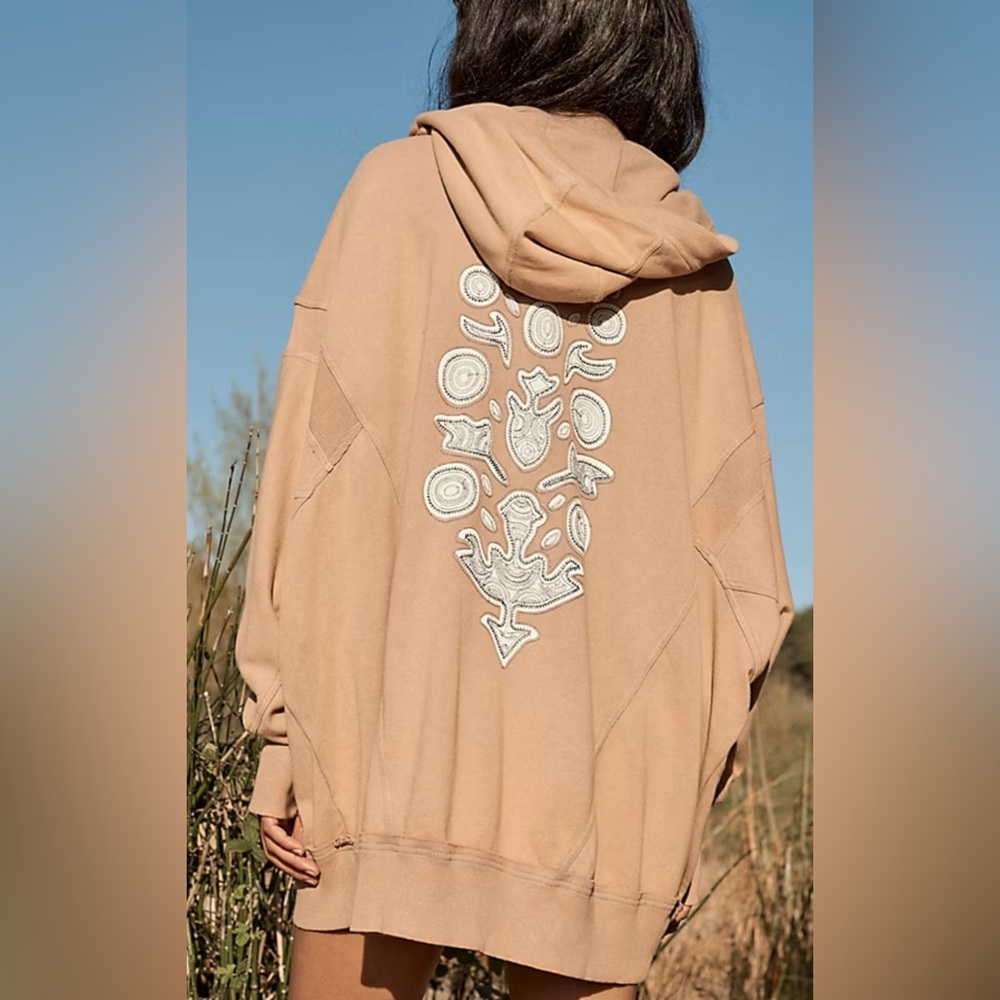Free People Tan Hoodie with Graphic Detail - Picture 5 of 14